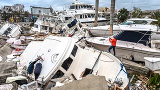 Boats damaged by Hurricane Ian in Fort Myers, Florida, in September 2022.